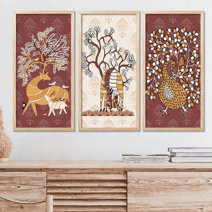 Gond Wall Art Poster with Frame for Wall Decor