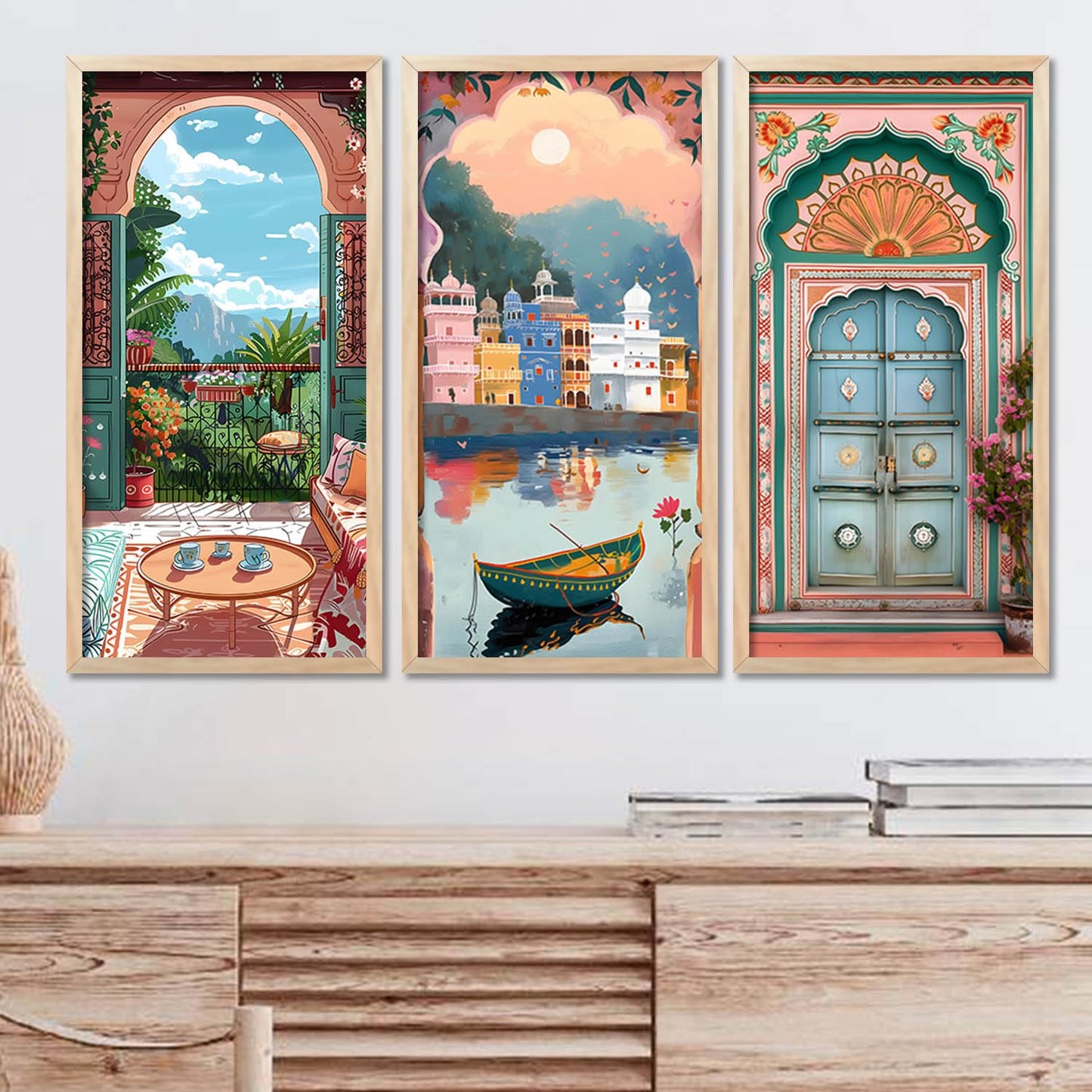 Traditional Indian Vibrant Wall Art Poster with Frame for Wall Decor