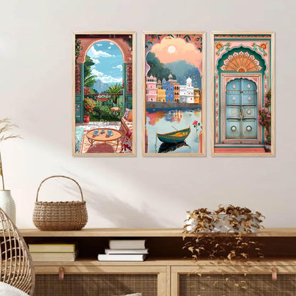 Traditional Indian Vibrant Wall Art Poster with Frame for Wall Decor