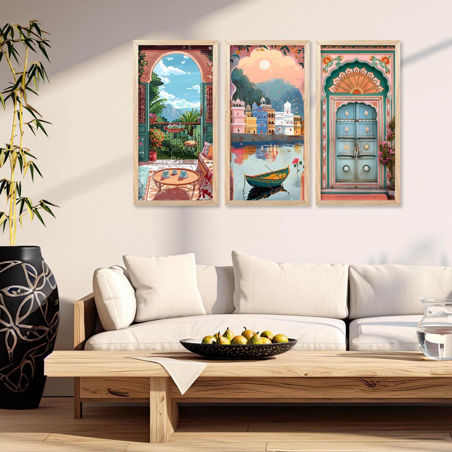 Traditional Indian Vibrant Wall Art Poster with Frame for Wall Decor