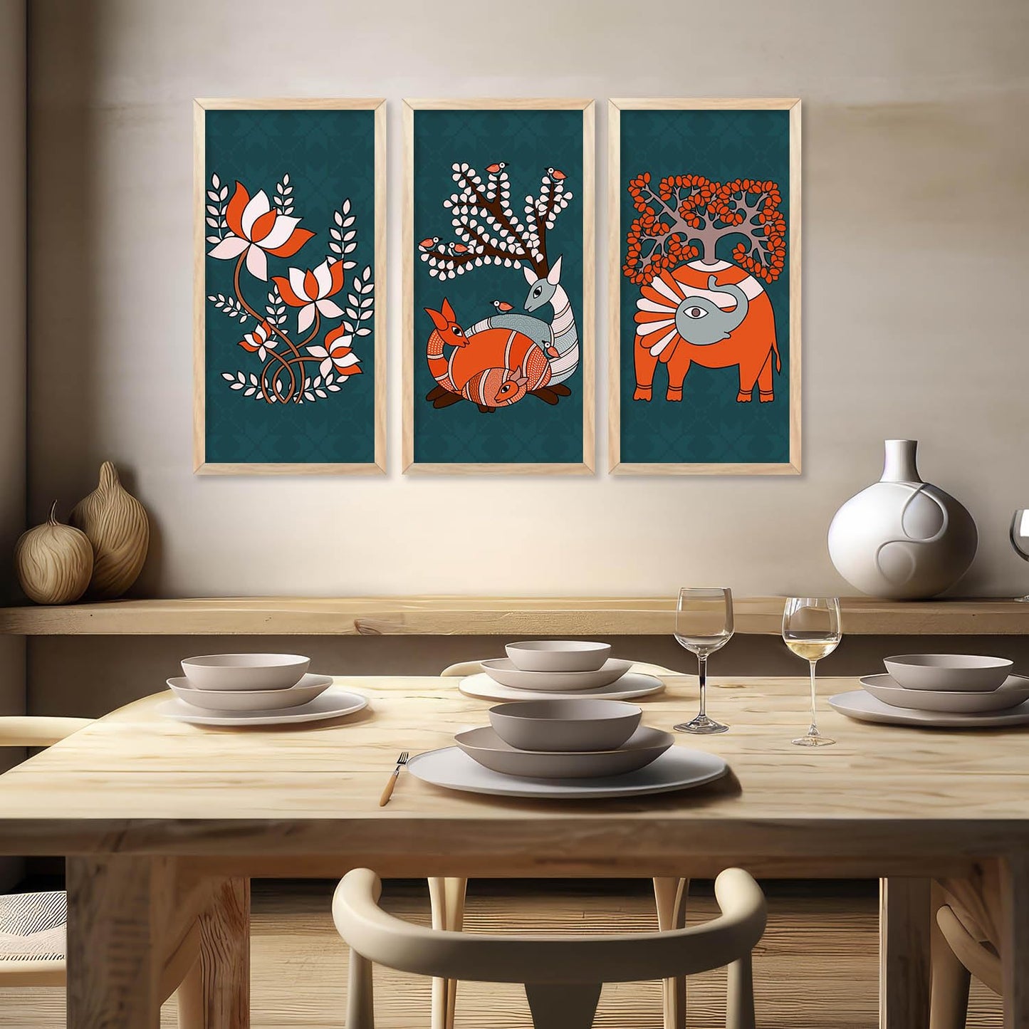 Gond Wall Art Poster with Frame for Wall Decor