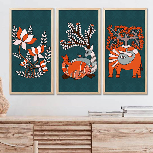 Gond Wall Art Poster with Frame for Wall Decor