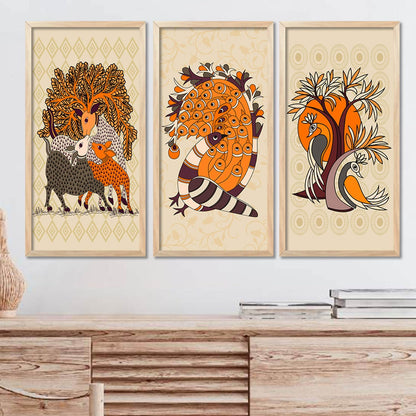 Gond Wall Art Poster with Frame for Wall Decor