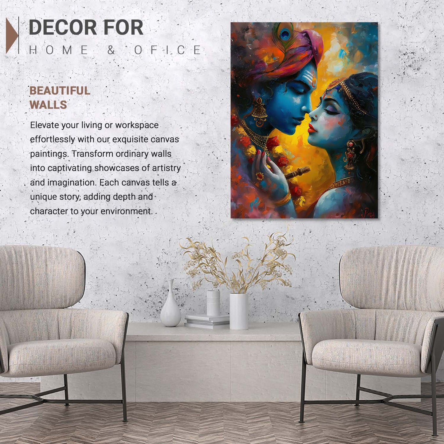 Radha Krishna Canvas Art for Home and Office Wall Decor