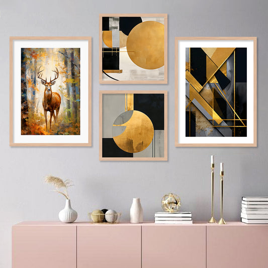 Aesthetic Black and Golden Modern Wall Decor Paintings with Frame for Home Decoration