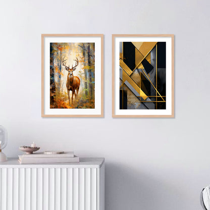 Aesthetic Black and Golden Modern Wall Decor Paintings with Frame for Home Decoration