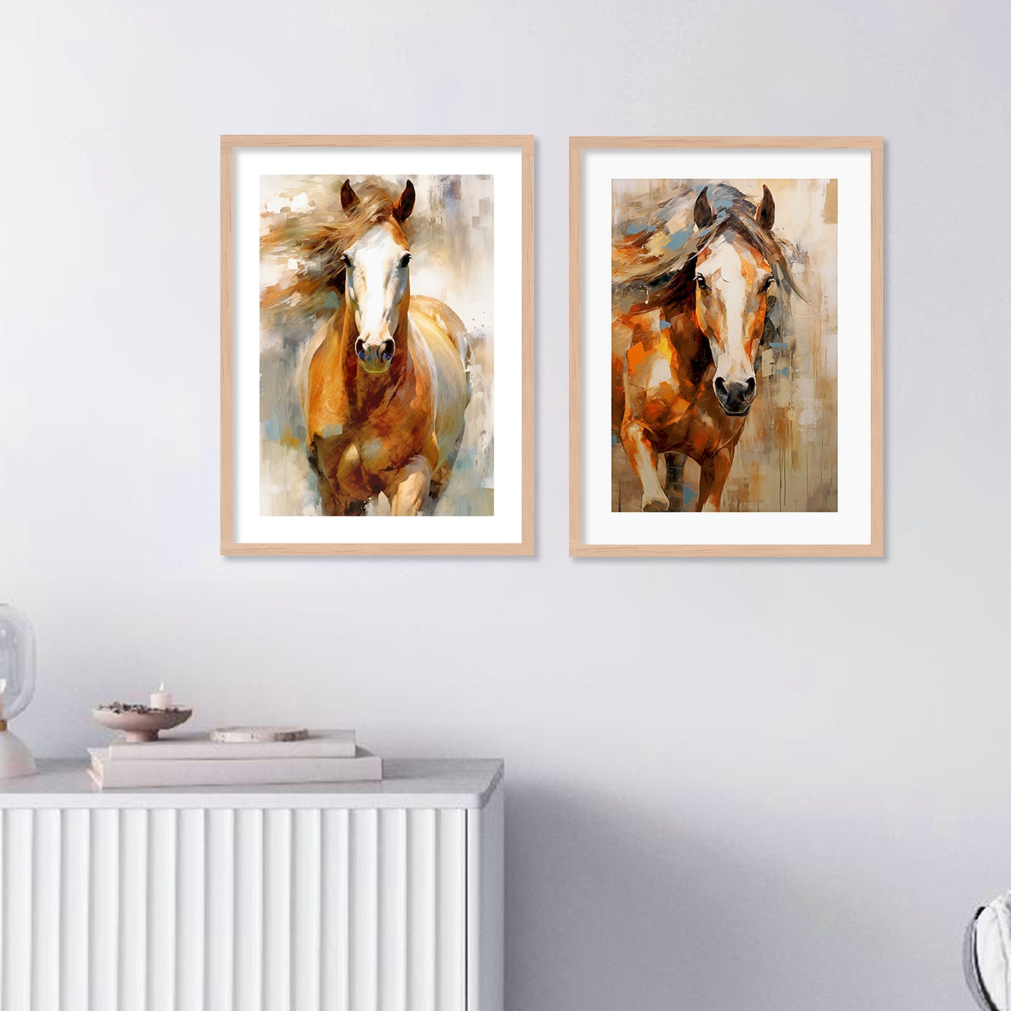 Aesthetic Golden and Black Modern Horse Art Wall Decor Paintings with Frame for Living Room Bedroom Home Decoration