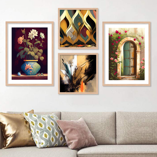 Floral Pot Wall Decor Paintings with Frame for Home Decoration