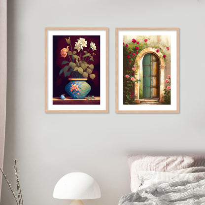 Floral Pot Wall Decor Paintings with Frame for Home Decoration