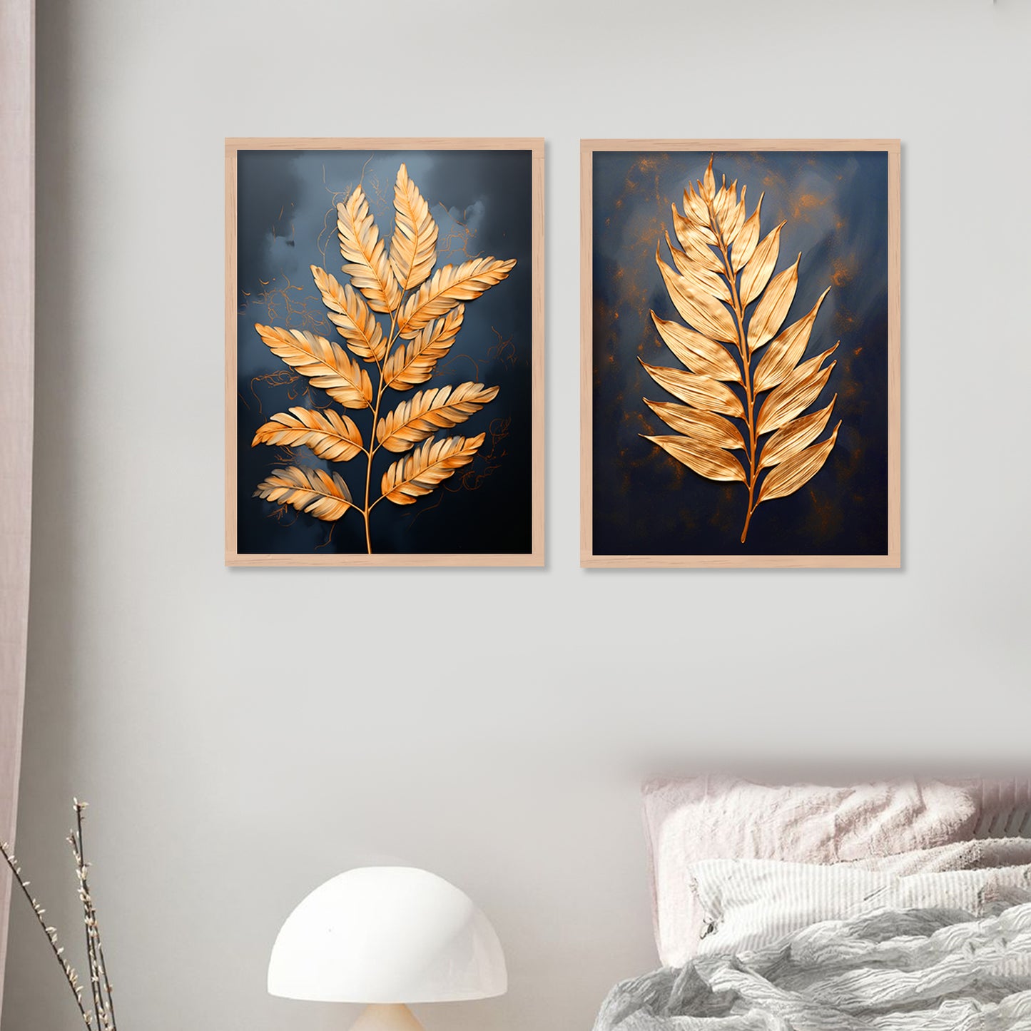 Premium Golden Leaf Wall Decor Paintings with Frame for Home Decoration