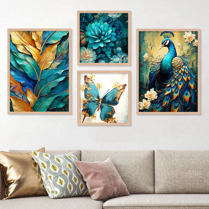 Peacock Painting for Living Room Bedroom Office - Pack of 4