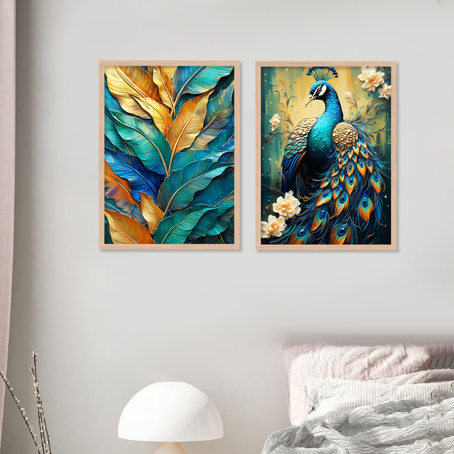 Peacock Painting for Living Room Bedroom Office - Pack of 4