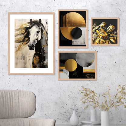 Horse Art Painting with Frame for Living Room Bedroom Office Wall Decor