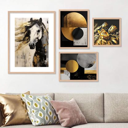 Horse Art Painting with Frame for Living Room Bedroom Office Wall Decor