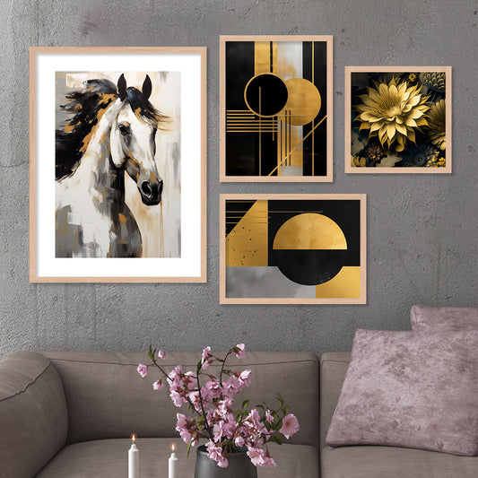 Horse Art Painting with Frame for Living Room Bedroom Office Wall Decor