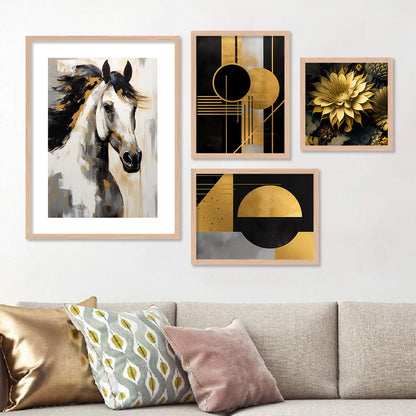 Horse Art Painting with Frame for Living Room Bedroom Office Wall Decor