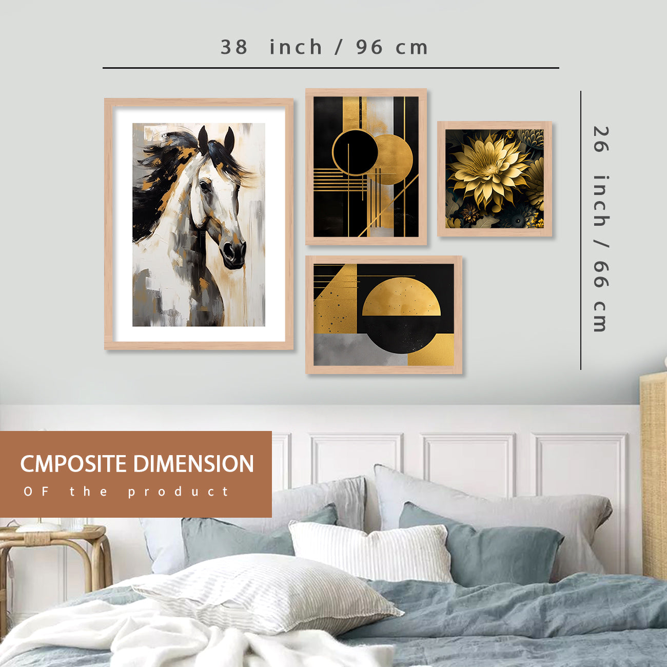 Horse Art Painting with Frame for Living Room Bedroom Office Wall Decor