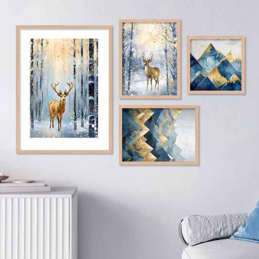 Deer Art Painting with Frame for Living Room Bedroom Office Wall Decor