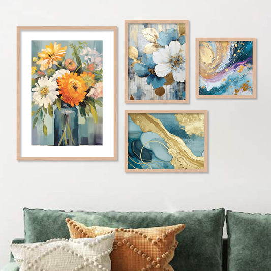 Aesthetics Modern Floral Art Painting with Frame for Living Room Bedroom Office Wall Decor