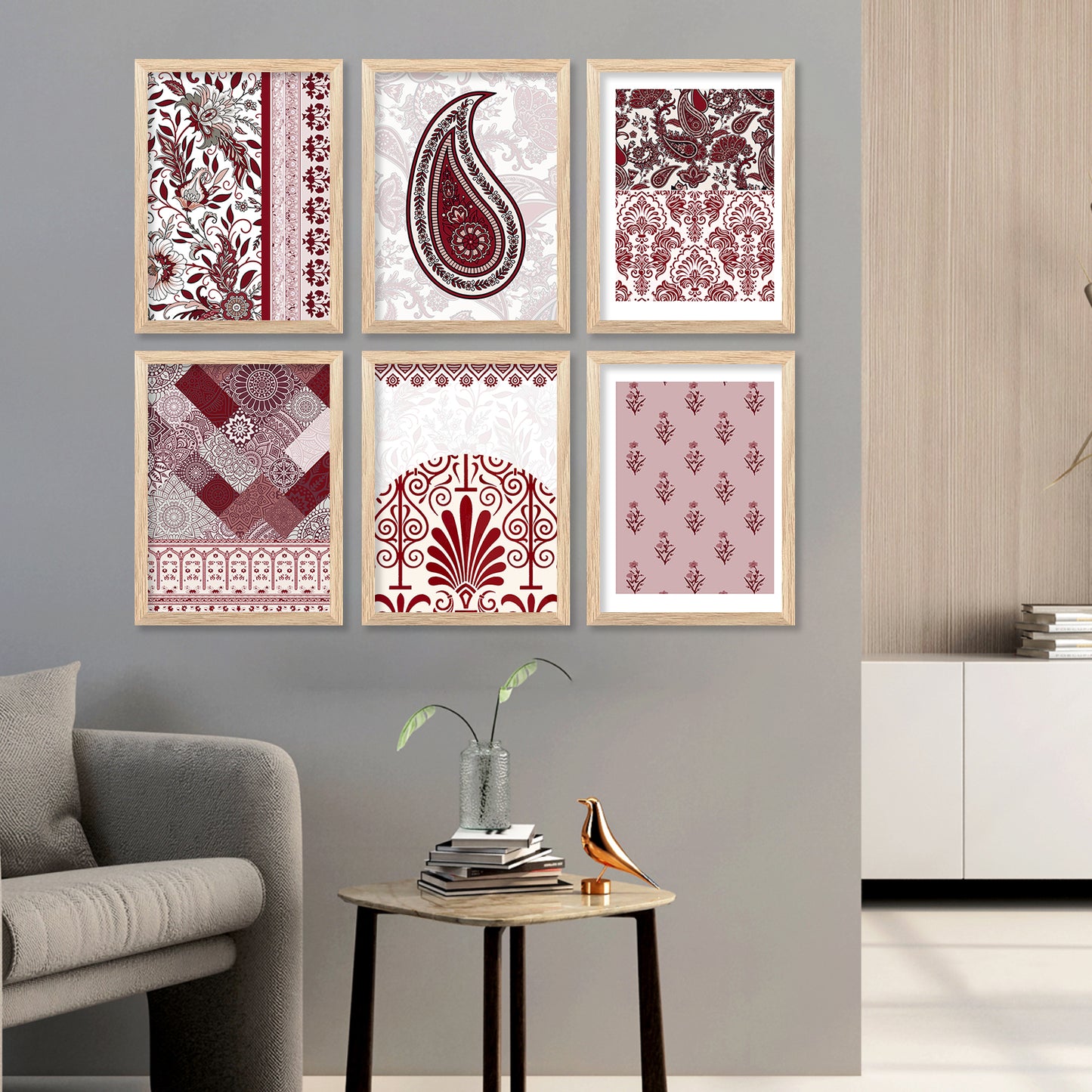 Traditional Indian Madhubani Paintings with Frame for Home Living Room Bedroom and Office Wall Decor Set of 6