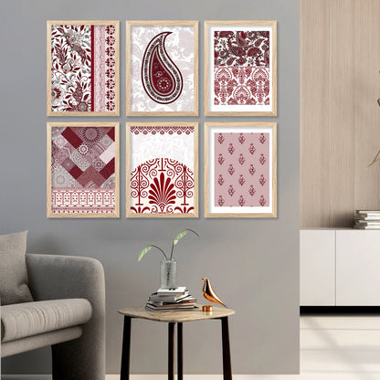 Traditional Indian Madhubani Paintings with Frame for Home Living Room Bedroom and Office Wall Decor Set of 6