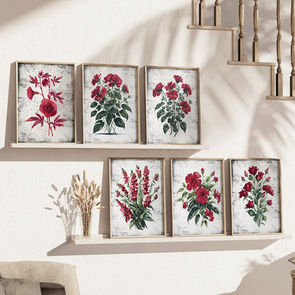 Floral Paintings with Frame for Home Living Room Bedroom and Office Wall Decor Set of 6