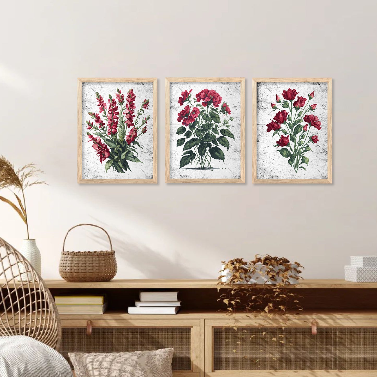 Floral Paintings with Frame for Home Living Room Bedroom and Office Wall Decor Set of 6