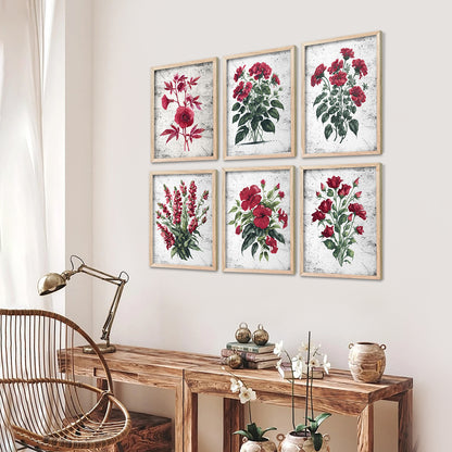 Floral Paintings with Frame for Home Living Room Bedroom and Office Wall Decor Set of 6