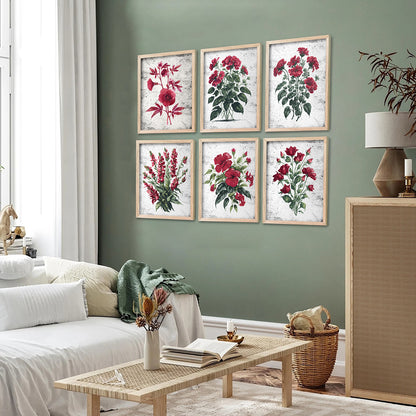 Floral Paintings with Frame for Home Living Room Bedroom and Office Wall Decor Set of 6