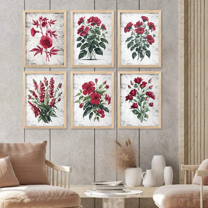 Floral Paintings with Frame for Home Living Room Bedroom and Office Wall Decor Set of 6