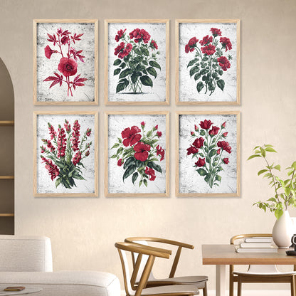 Floral Paintings with Frame for Home Living Room Bedroom and Office Wall Decor Set of 6