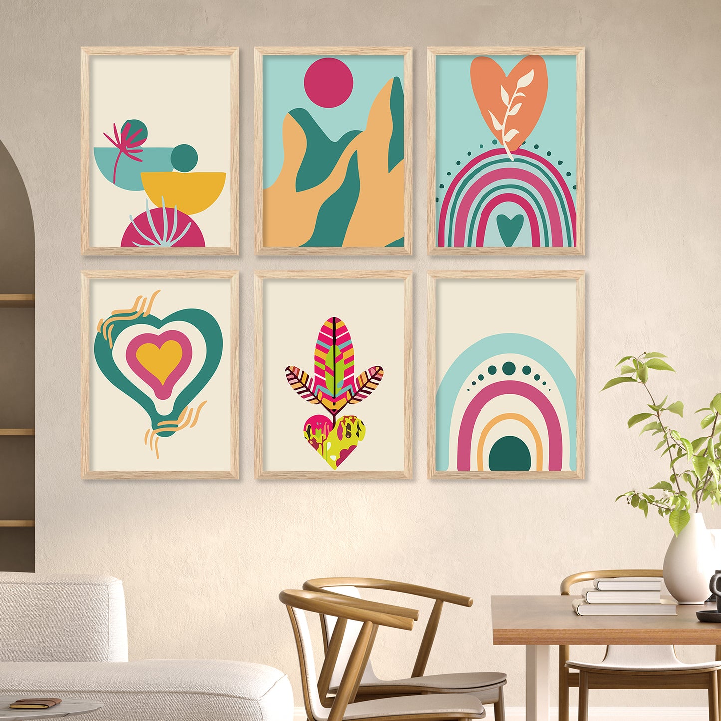 Minimal Boho Art Framed Posters for Home Living Room Bedroom and Office Wall Decor Set of 6