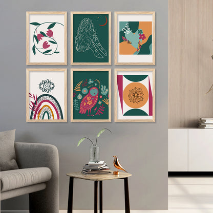 Minimal Boho Art Framed Posters for Home Living Room Bedroom and Office Wall Decor Set of 6