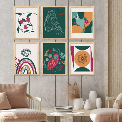 Minimal Boho Art Framed Posters for Home Living Room Bedroom and Office Wall Decor Set of 6