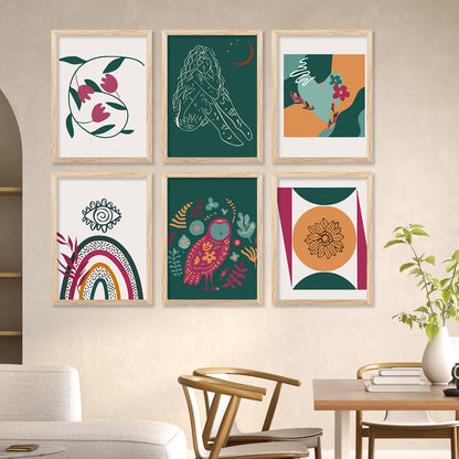 Minimal Boho Art Framed Posters for Home Living Room Bedroom and Office Wall Decor Set of 6