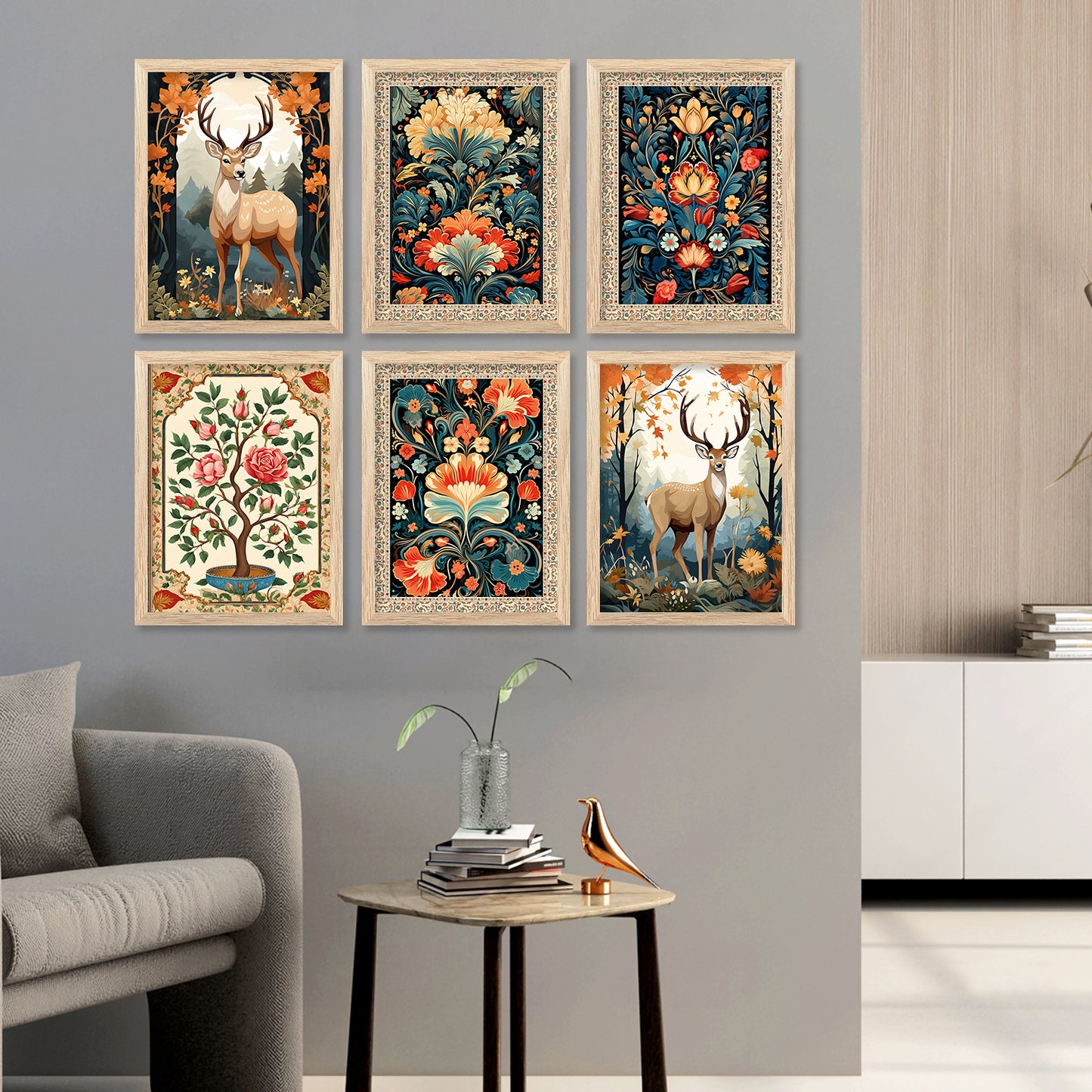 Nature Inspired Modern Art Paintings with Frame for Living Room Bedroom Home and Office Wall Decor Set of 6