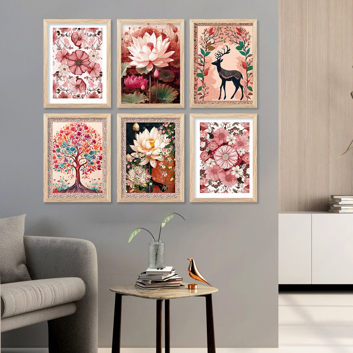 Nature Inspired Modern Art Paintings with Frame for Living Room Bedroom Home and Office Wall Decor Set of 6