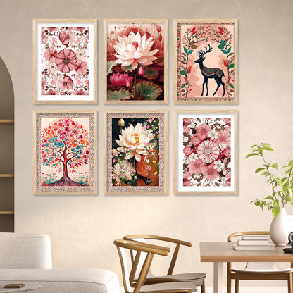 Nature Inspired Modern Art Paintings with Frame for Living Room Bedroom Home and Office Wall Decor Set of 6