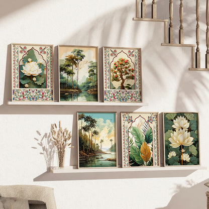 Nature Inspired Modern Art Paintings with Frame for Living Room Bedroom Home and Office Wall Decor Set of 6