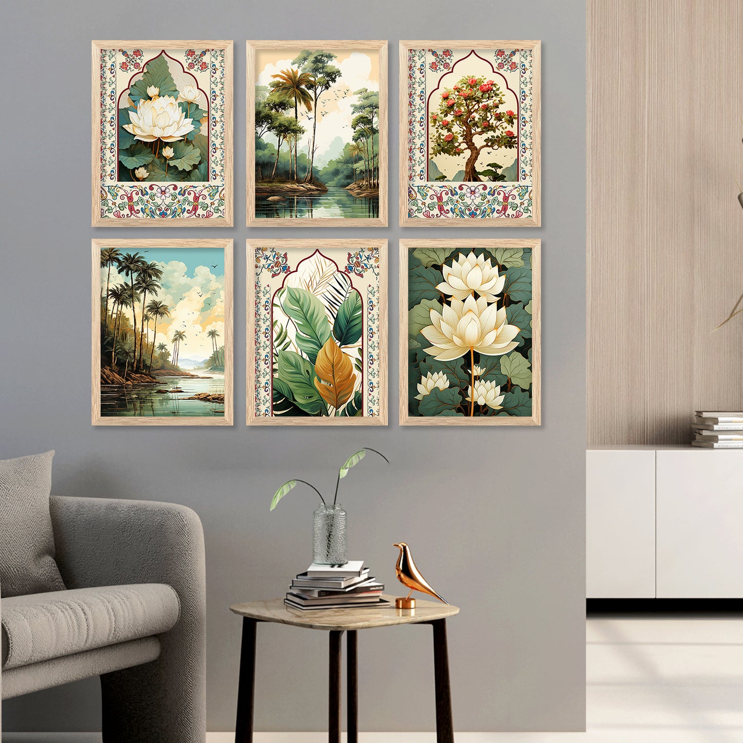 Nature Inspired Modern Art Paintings with Frame for Living Room Bedroom Home and Office Wall Decor Set of 6