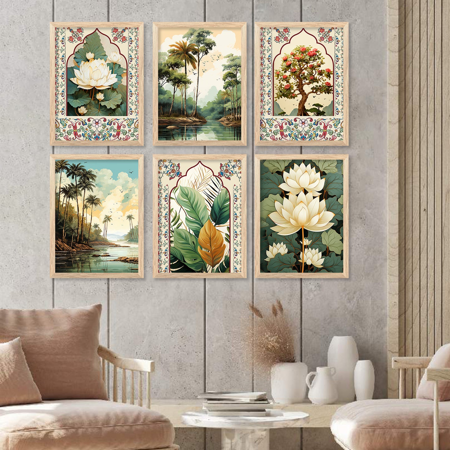 Nature Inspired Modern Art Paintings with Frame for Living Room Bedroom Home and Office Wall Decor Set of 6