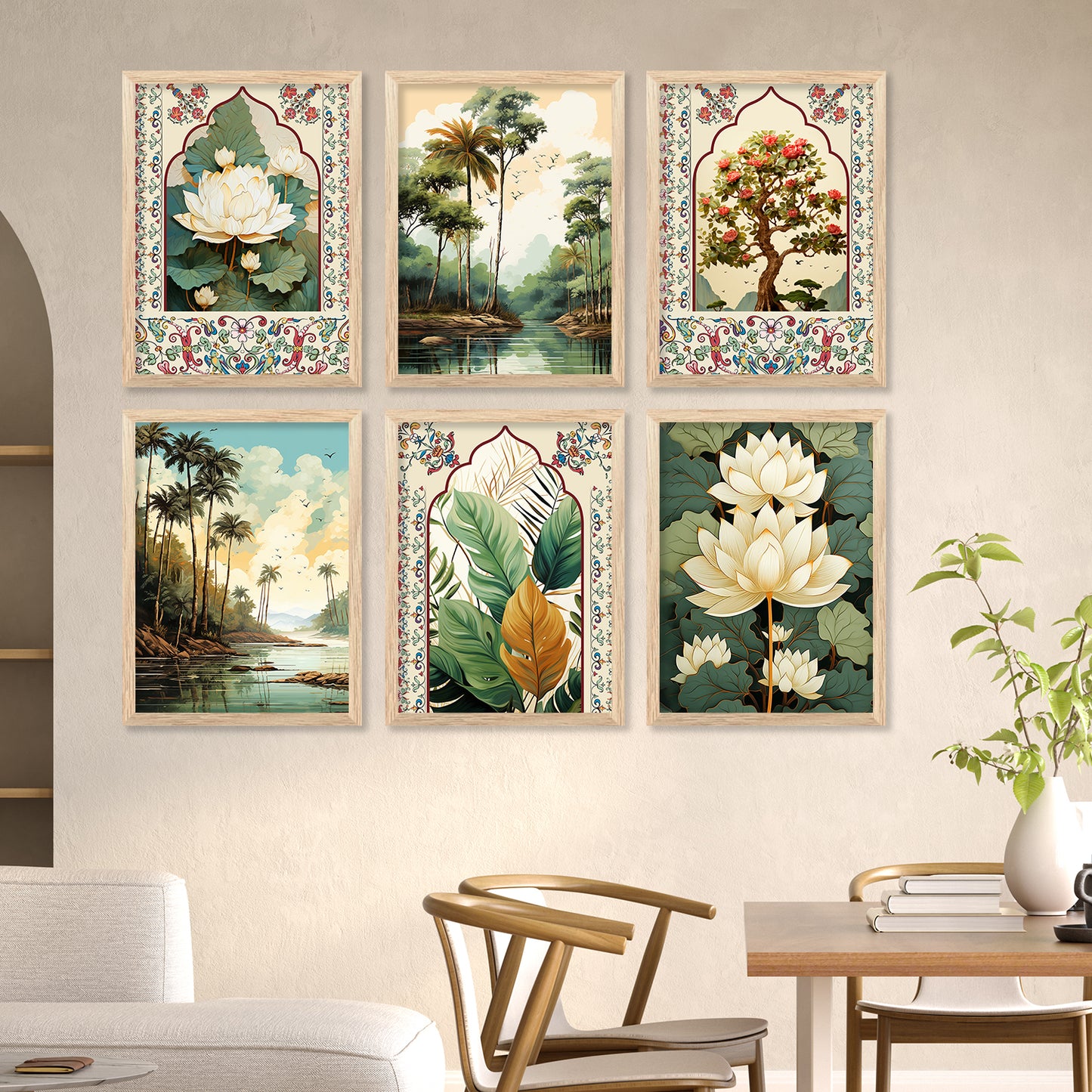 Nature Inspired Modern Art Paintings with Frame for Living Room Bedroom Home and Office Wall Decor Set of 6