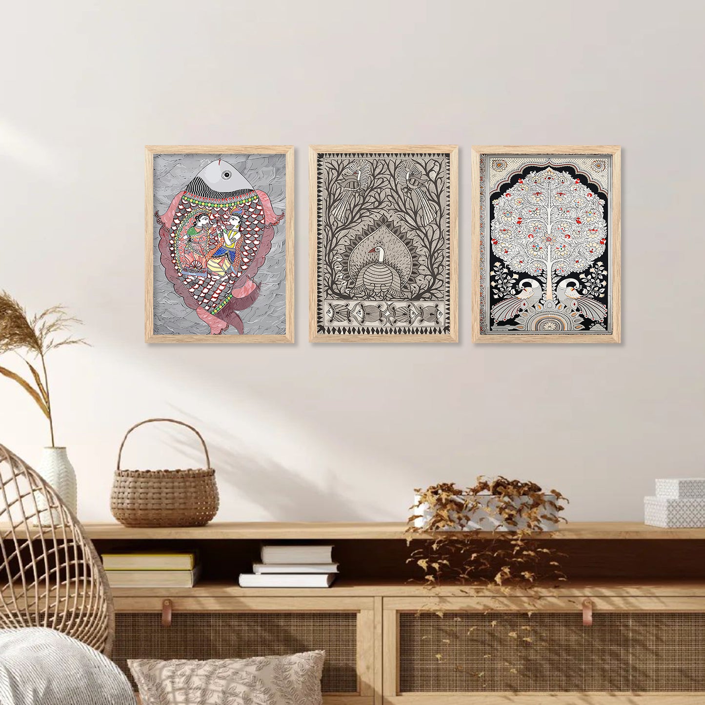 Traditional Indian Pichwai Art Paintings with Frame for Home Decor Set of 6