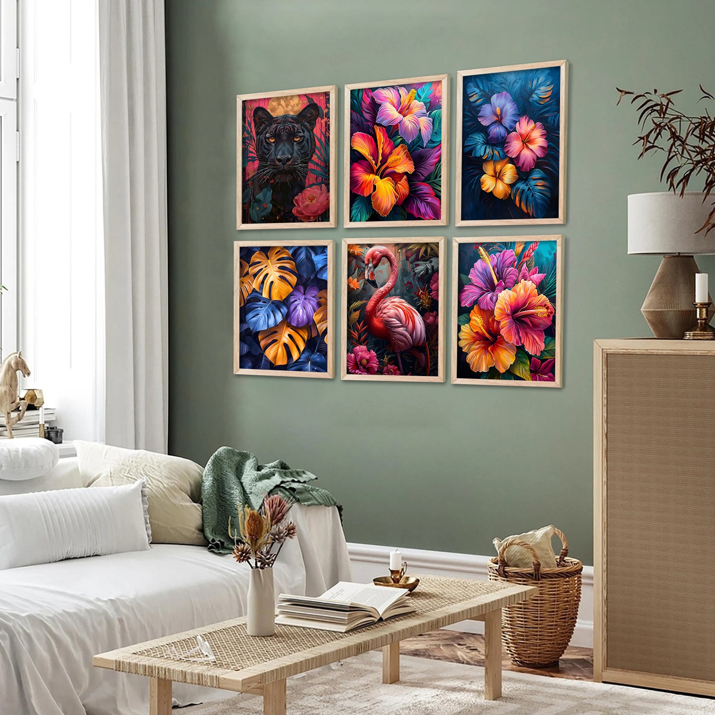 Floral And Animal Wall Art Paintings with Frame for Wall Decor