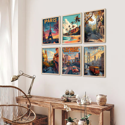 City Wall Art Paintings with Frame for Wall Decor