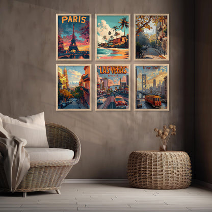 City Wall Art Paintings with Frame for Wall Decor