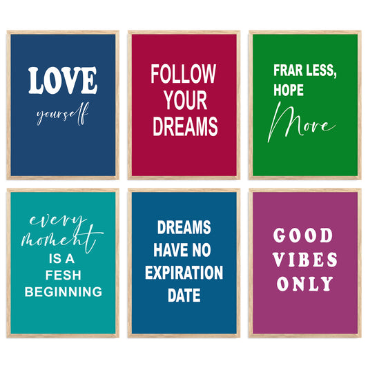 Motivational Quotes Vibrant Colors Posters with Frame for Office Living Room Bedroom Study Room School Wall Decor Set of 6
