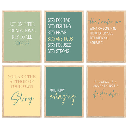 Motivational Quotes Vibrant Colors Posters with Frame for Office Living Room Bedroom Study Room School Wall Decor Set of 6