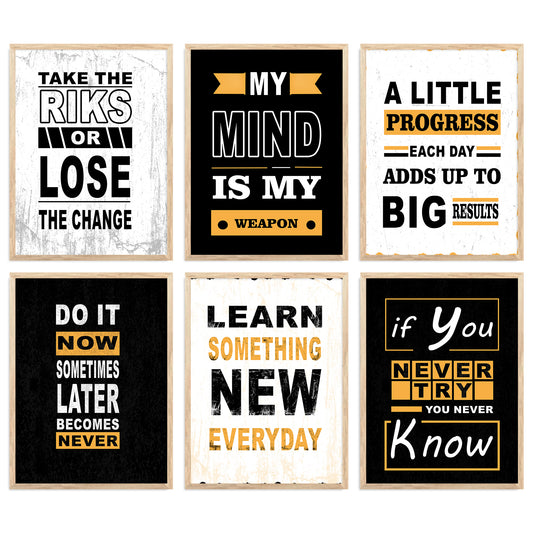 Motivational Quotes Vibrant Colors Posters with Frame for Office Living Room Bedroom Study Room School Wall Decor Set of 6