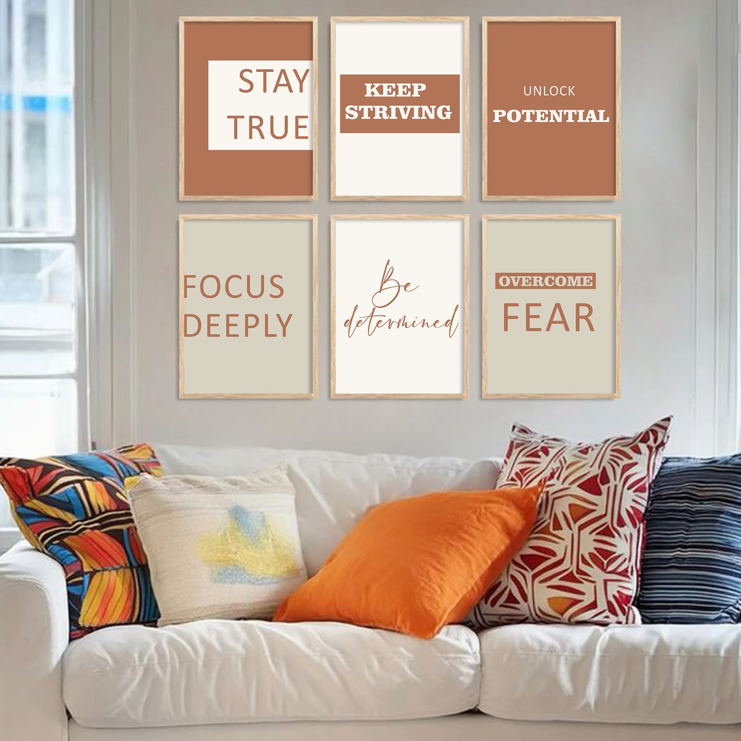 Motivational Quotes Vibrant Colors Posters with Frame for Office Living Room Bedroom Study Room School Wall Decor Set of 6